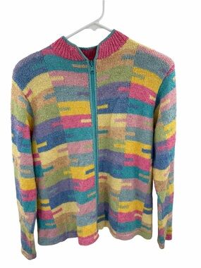 Vintage South Cotton Light Multicolor Zip-Front Vibrant Pattern Grandmacore Lrg